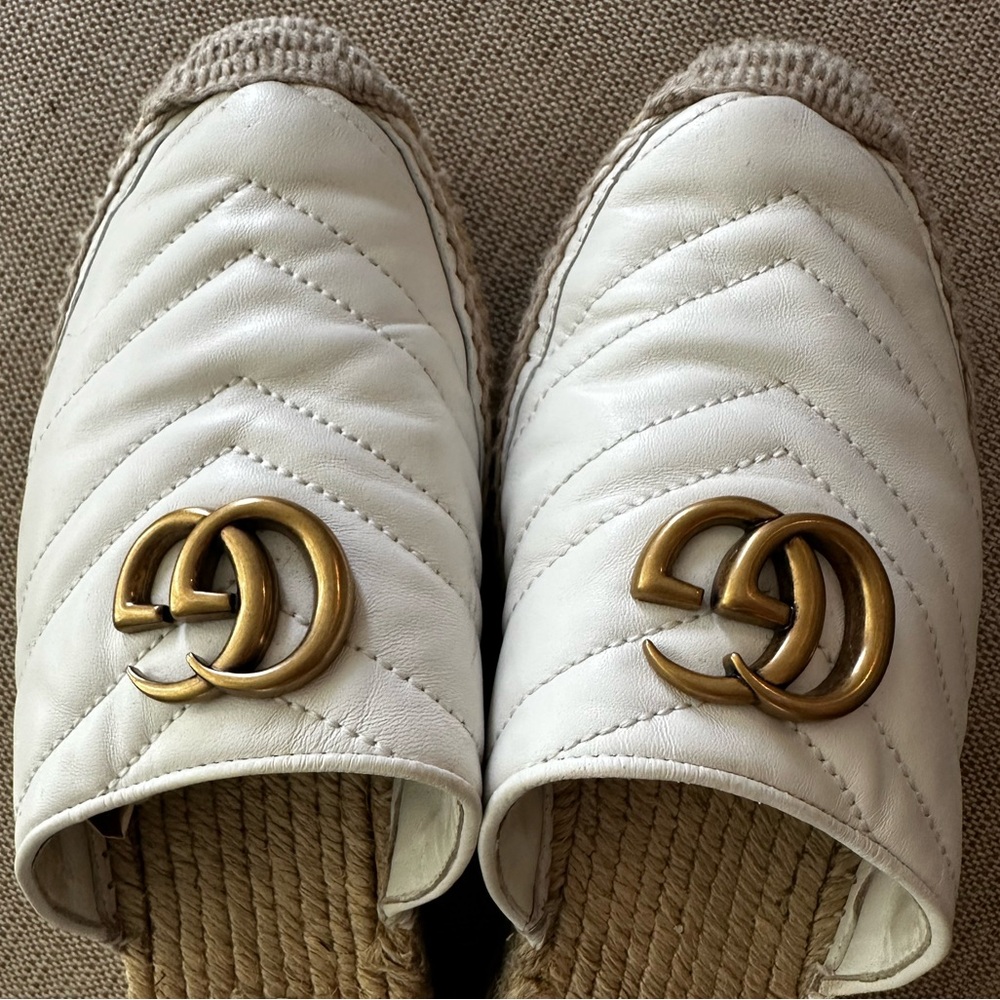 GUCCI platform Charlotte Matelasse gold GG logo espadrille jute mule - Picture 5 of 9